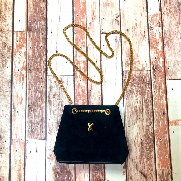 Paloma Picasso Suede Shoulder Purse w/ Gold Chain